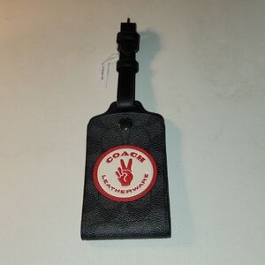 Coach Black Leatherware Luggage Tag with Red Logo